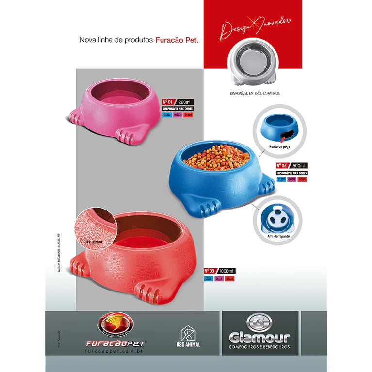 Comedouro de Plástico Furacão Pet Glamour Vermelho