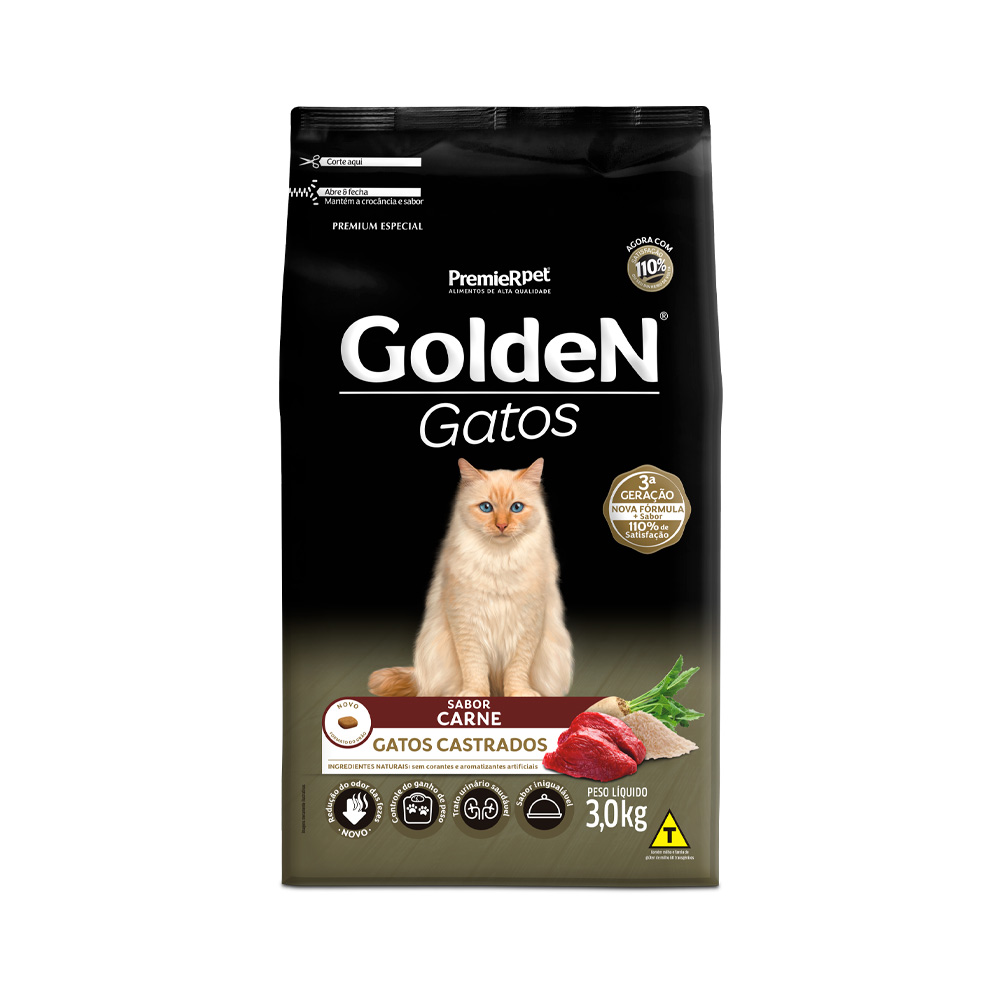 Ração Golden para Gatos Adultos Castrados Sabor Carne