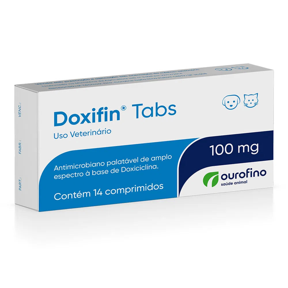 Antibiótico Doxifin Tabs Ourofino para Cães e Gatos 100 mg 14 comprimidos