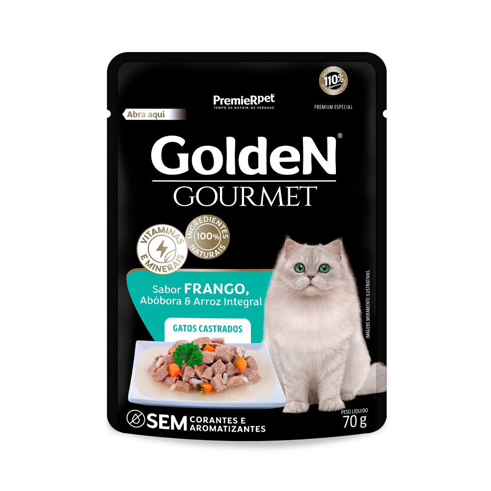 Ração Úmida Golden Gourmet para Gatos Adultos Castrados Sabor Frango 70 g - Loja Pet Mais