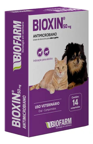 Antimicrobiano Biofarm Bioxin 50mg para Cães e Gatos com  14 Comprimidos