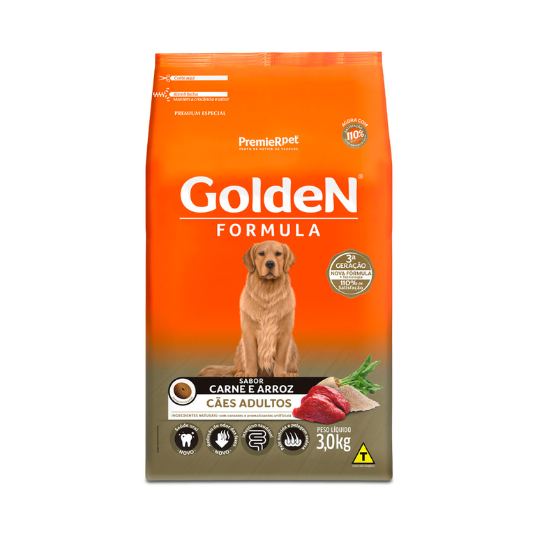 Ração Golden Fórmula para Cães Adultos Sabor Carne e Arroz - Loja Pet Mais