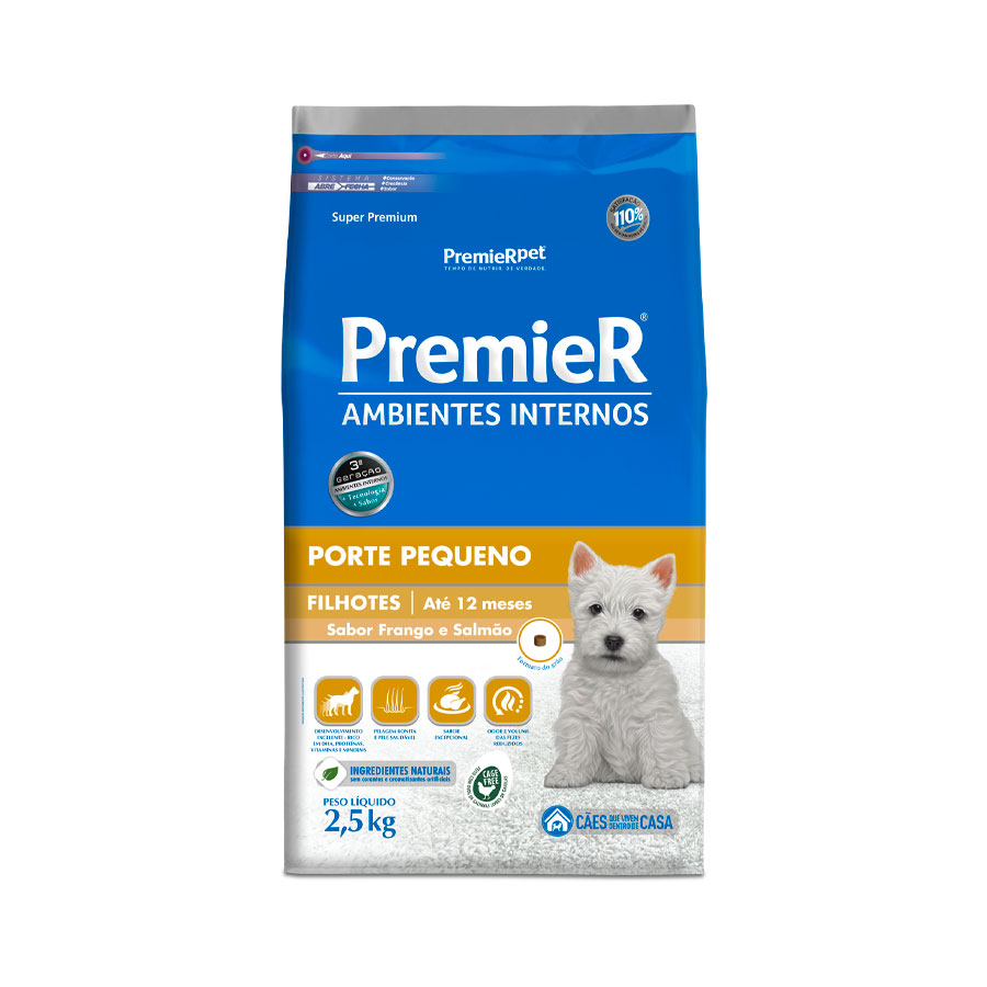 Ração PremieR Ambientes Internos Raças Pequenas para Cães Filhotes Sabor Frango e Salmão