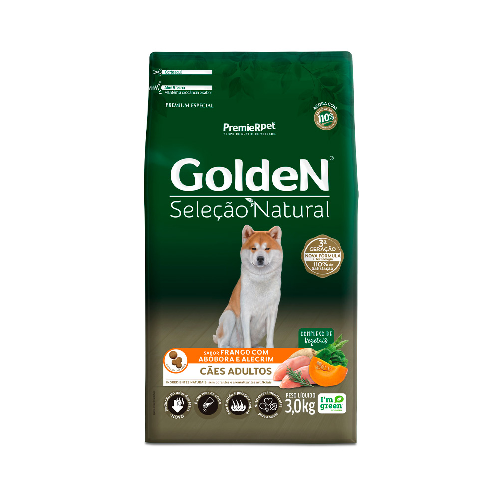 Ração Golden Seleção Natural para Cães Adultos Sabor Frango com Abóbora e Alecrim