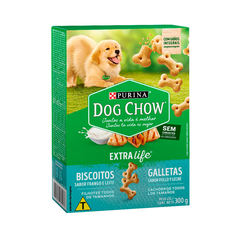 Biscoito Dog Chow Extra Life para Cães Filhotes Sabor Frango e Leite 300 g