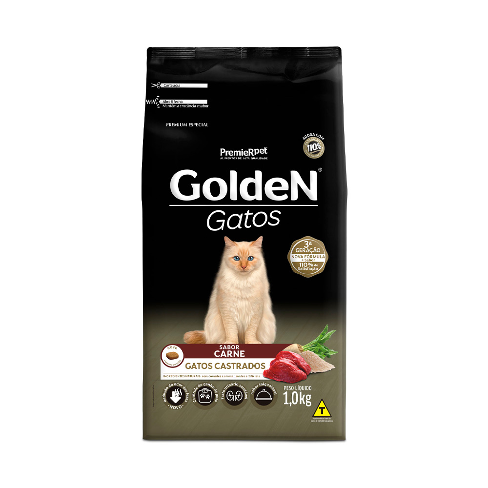 Ração Golden para Gatos Adultos Castrados Sabor Carne