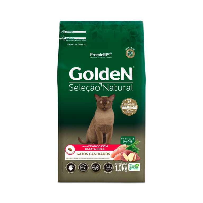 Ração Golden Seleção Natural para Gatos Castrados Sabor Frango com Batata Doce