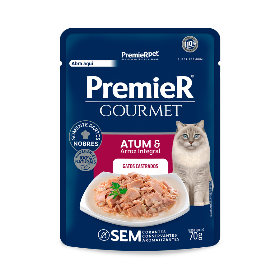 Ração Úmida PremieR Gourmet para Gatos Castrados Sabor Atum e Arroz Integral Sachê 70 g