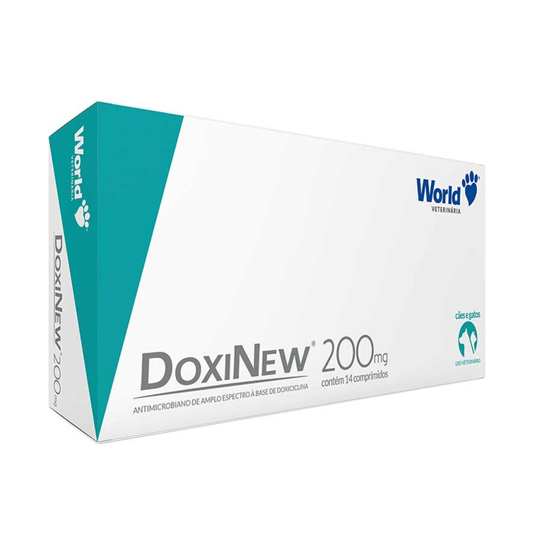 Antimicrobiano Doxinew World Veterinária para Cães e Gatos 200 mg 14 comprimidos