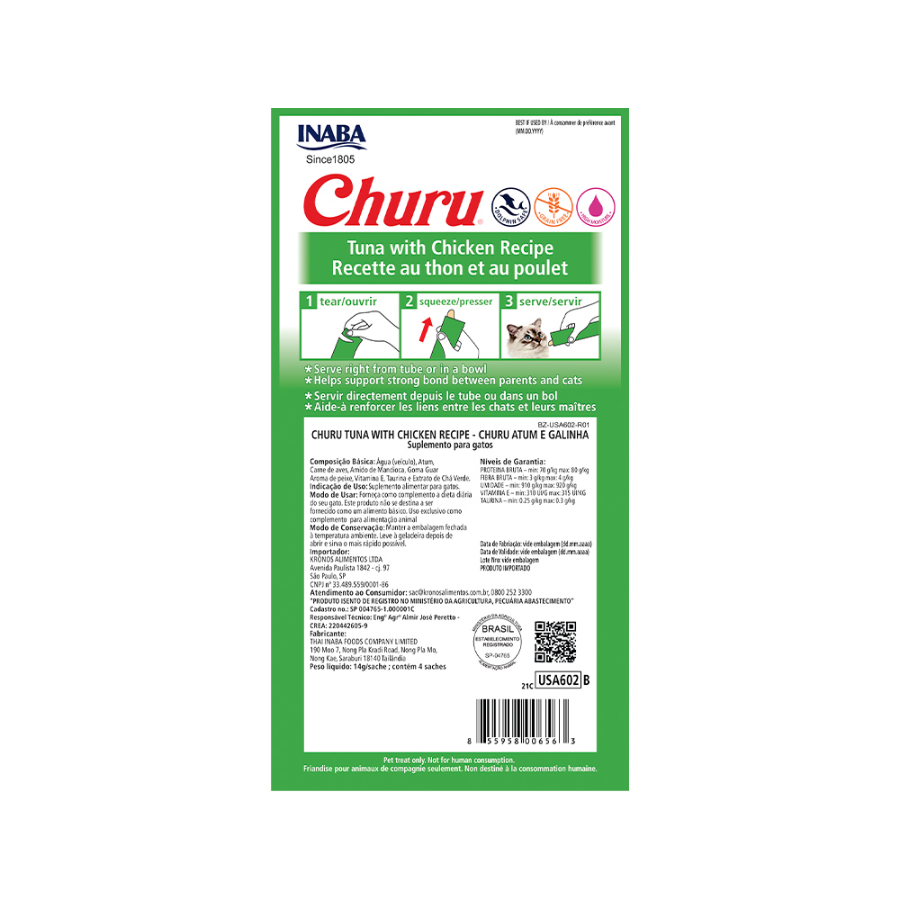 Petisco Purê Churu para Gatos Sabor Atum com Galinha 4 unidades de 56 g