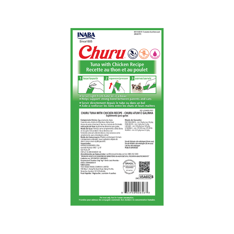 Petisco Purê Churu para Gatos Sabor Atum com Galinha 4 unidades de 56 g