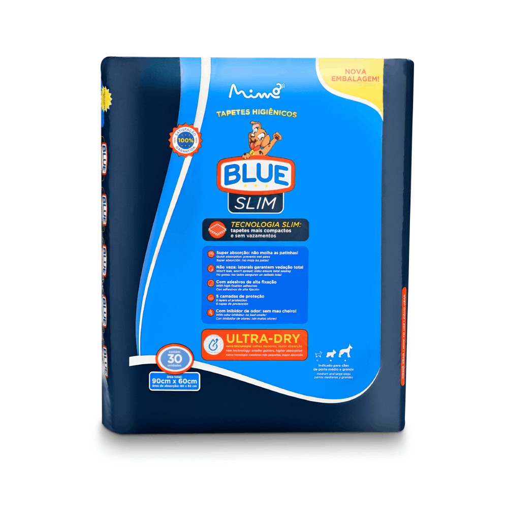 Tapete Higiênico Expet Blue Slim para Cães de Portes Médio e Grande 90 x 60 cm 30 Unidades