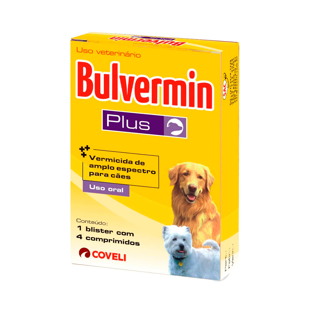 Vermífugo Coveli Bulvermin Plus para Cães 4 Comprimidos