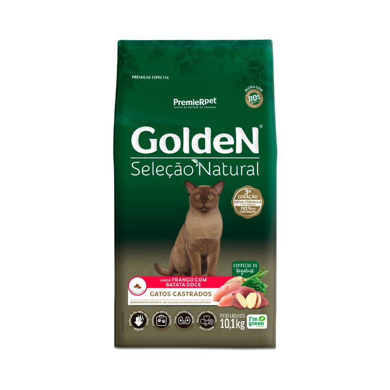 Ração Golden Seleção Natural para Gatos Castrados Sabor Frango com Batata Doce