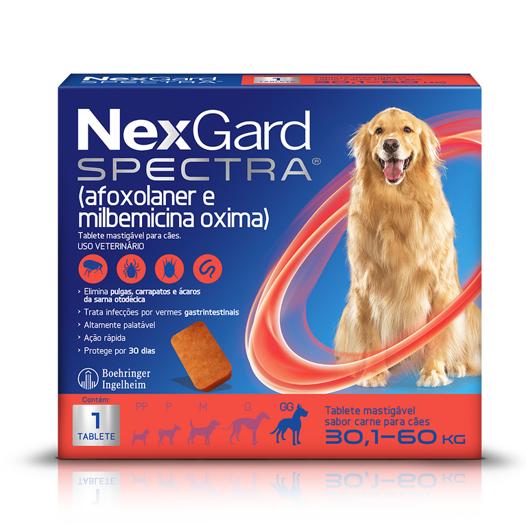 NexGard Spectra Antipulgas e Carrapatos para Cães de 30,1 a 60 Kg 8 g 1 Comprimido