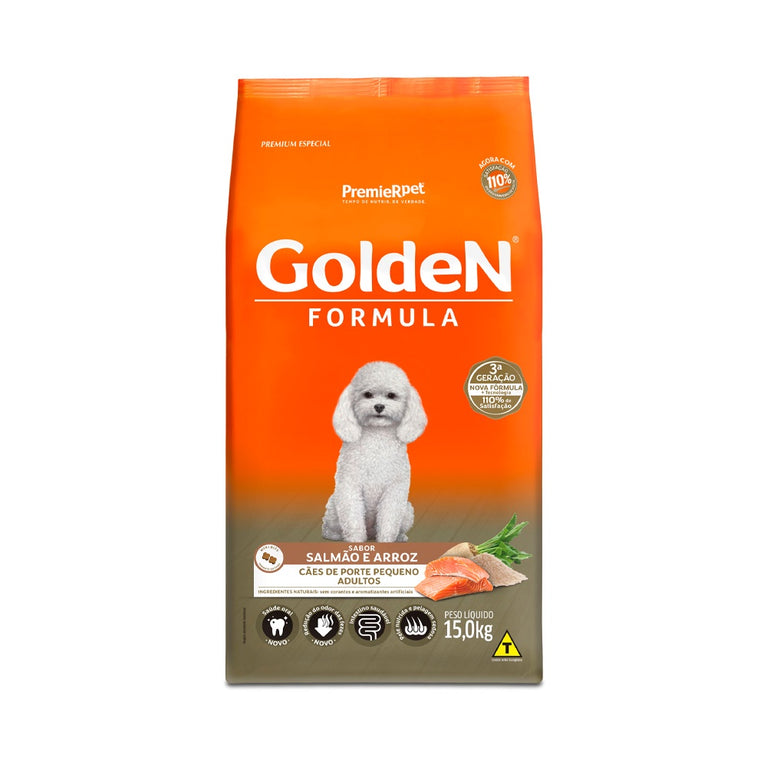 Ração Golden Fórmula Mini Bits para Cães Adultos de Porte Pequeno Sabor Salmão e Arroz