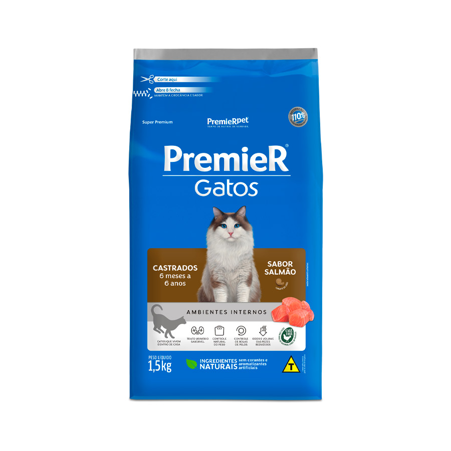 Ração PremieR para Gatos Castrados de 6 meses a 6 anos Sabor Salmão