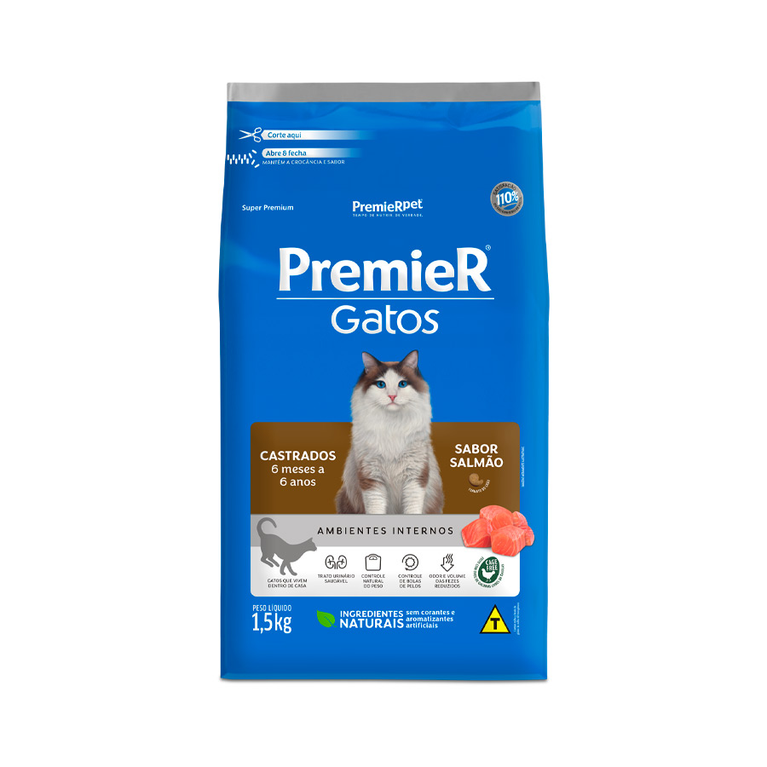 Ração PremieR para Gatos Castrados de 6 meses a 6 anos Sabor Salmão