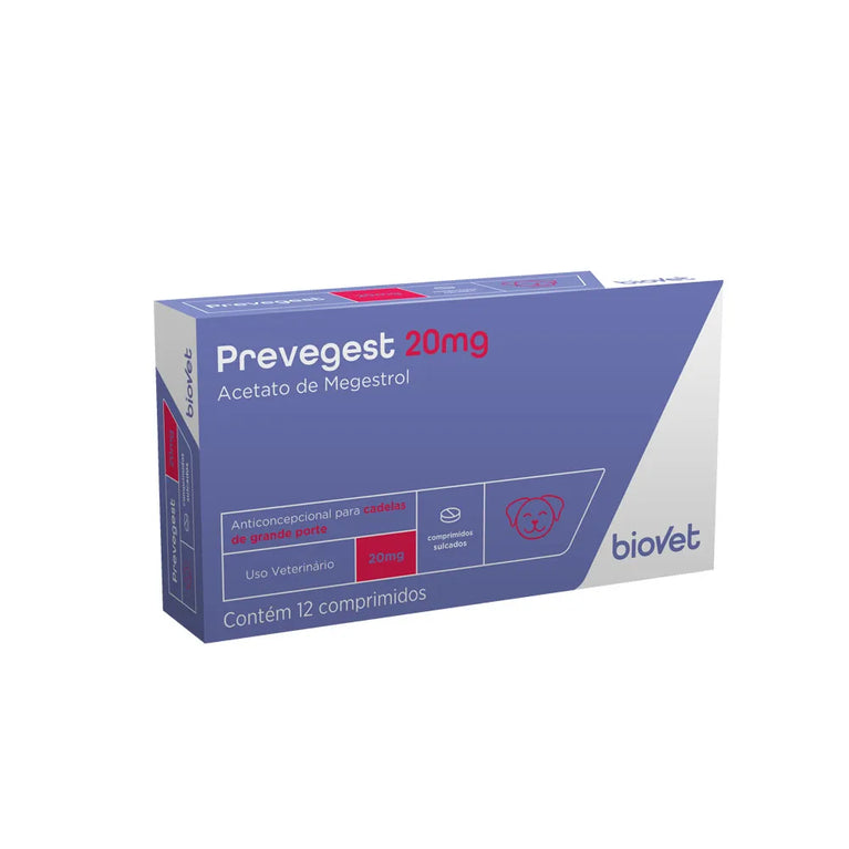 Anticoncepcional Prevegest Biovet 20 mg para Cães 12 Comprimidos