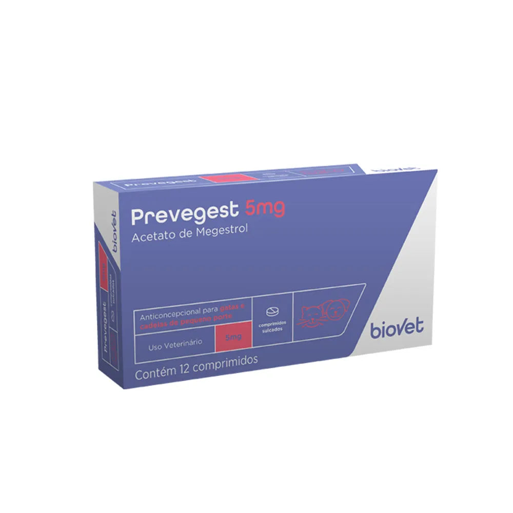 Anticoncepcional Prevegest Biovet 5 mg para Cães e Gatos 12 Comprimidos