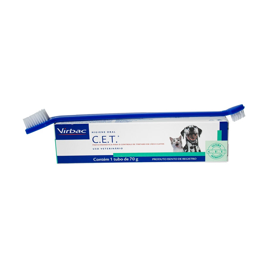 Kit Saúde Oral Virbac com Pasta CET e Escova para Cães e Gatos