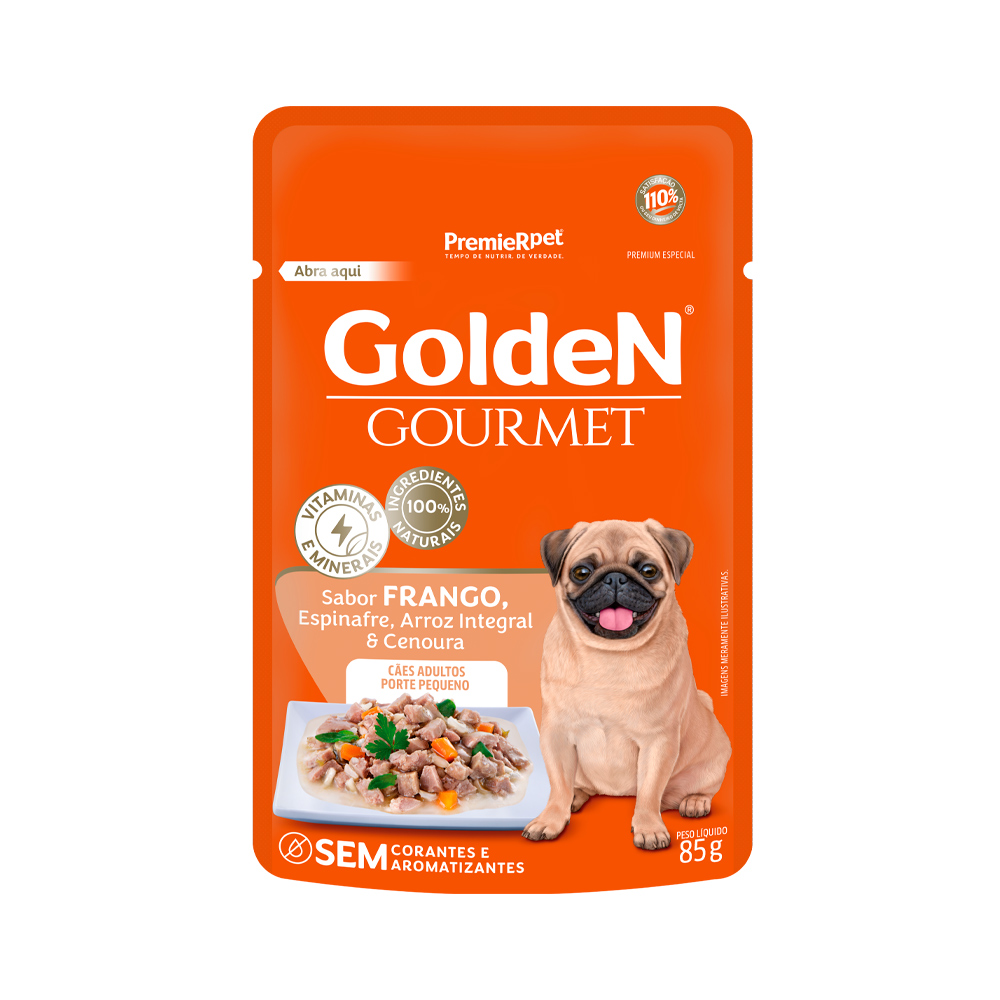 Ração Úmida Golden Gourmet para Cães Adultos Pequeno Porte Sabor Frango 85 g - Loja Pet Mais