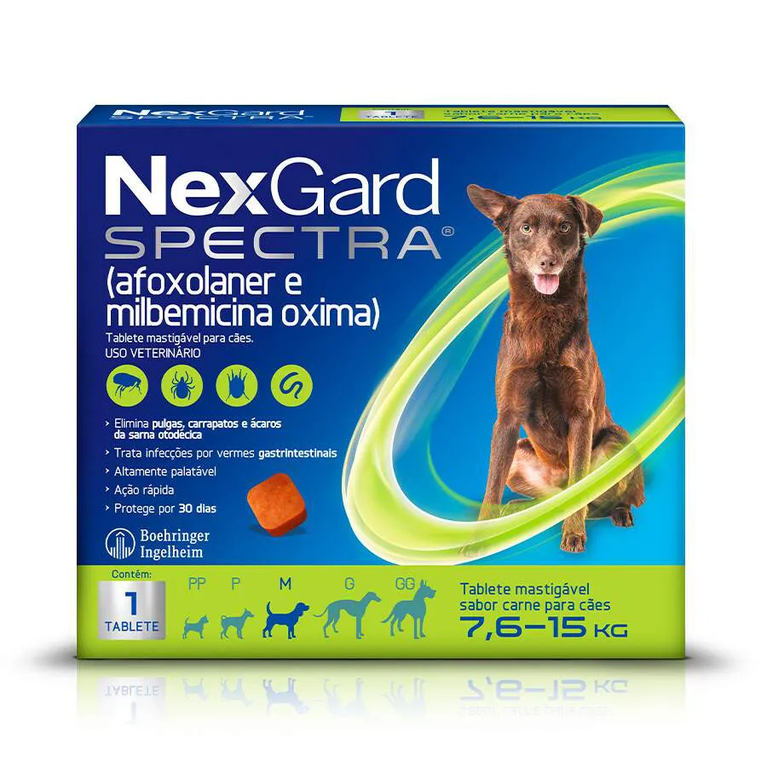 NexGard Spectra Antipulgas e Carrapatos para Cães de 7,6 a 15 Kg 2 g 1 Comprimido