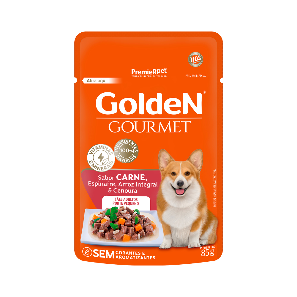 Ração Úmida Golden Gourmet para Cães Adultos Pequeno Porte Sabor Carne 85 g - Loja Pet Mais