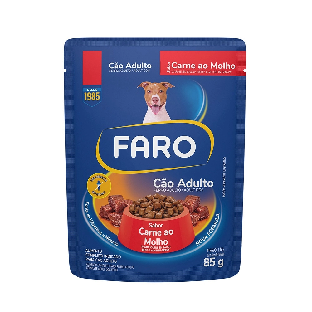 Ração Úmida Faro para Cães Adultos Sabor Carne Sachê 85 g