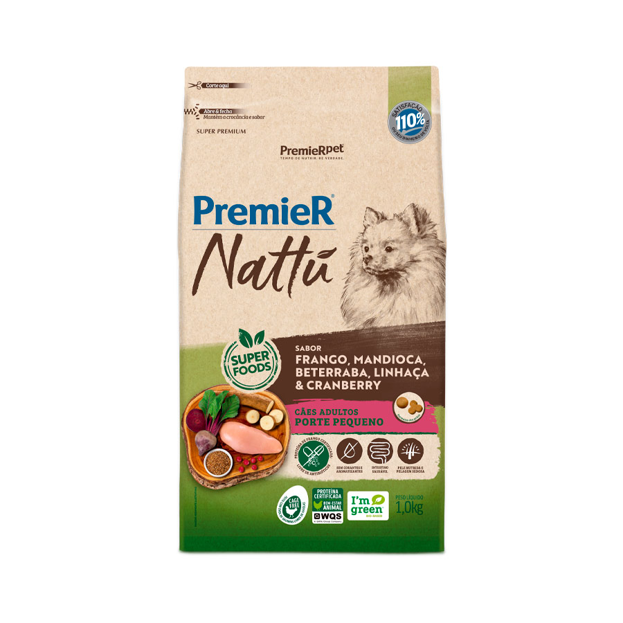 Ração PremieR Nattu para Cães Adultos Raças Pequenas Sabor Frango com Mandioca