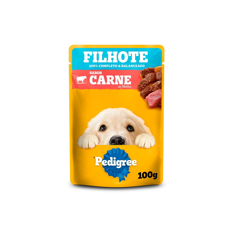 Ração Úmida Pedigree para Cães Filhotes Sabor Carne ao Molho Sachê 100 g