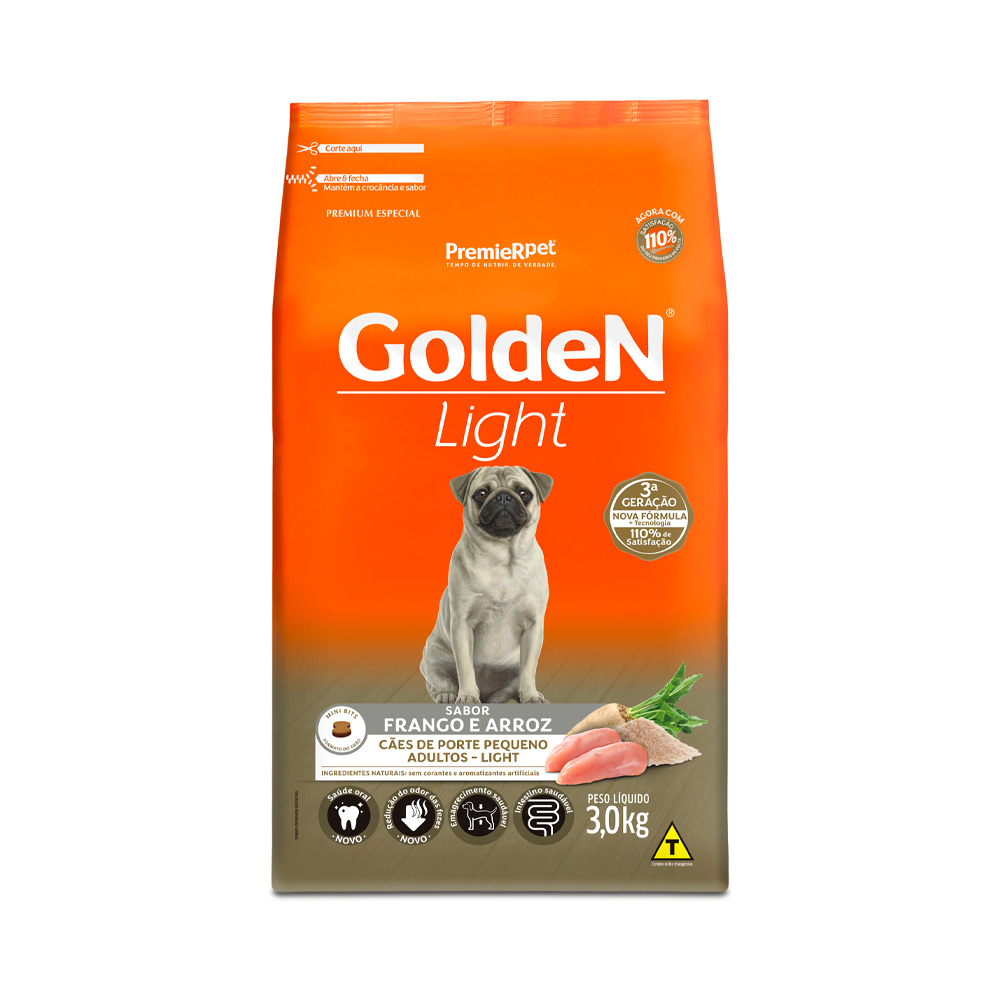 Ração Golden Fórmula Light Mini Bits para Cães Adultos de Porte Pequeno Sabor Frango e Arroz