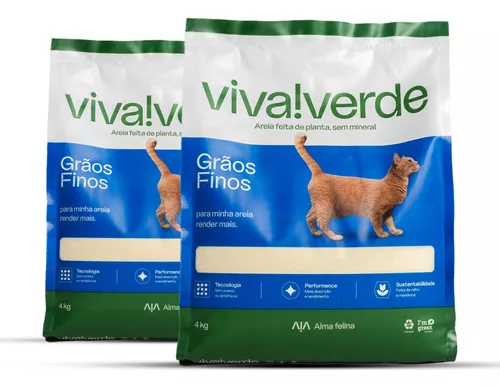 Kit 2 unidades Areia Higiênica para Gatos Viva Verde Grãos Finos 4 Kg