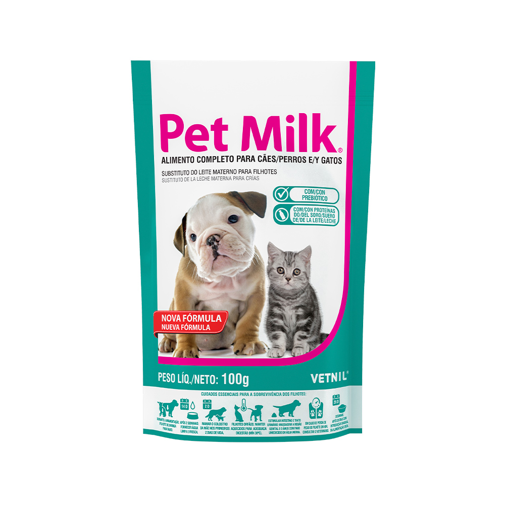 Suplemento Vetnil Pet Milk Substituto do Leite Materno para Cães e Gatos Filhotes Sachê 100 g