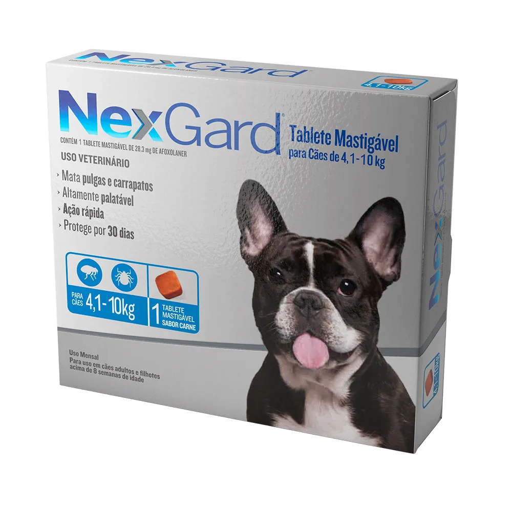 NexGard Antipulgas e Carrapatos para cães de 4,1 a 10 Kg 28,3 mg