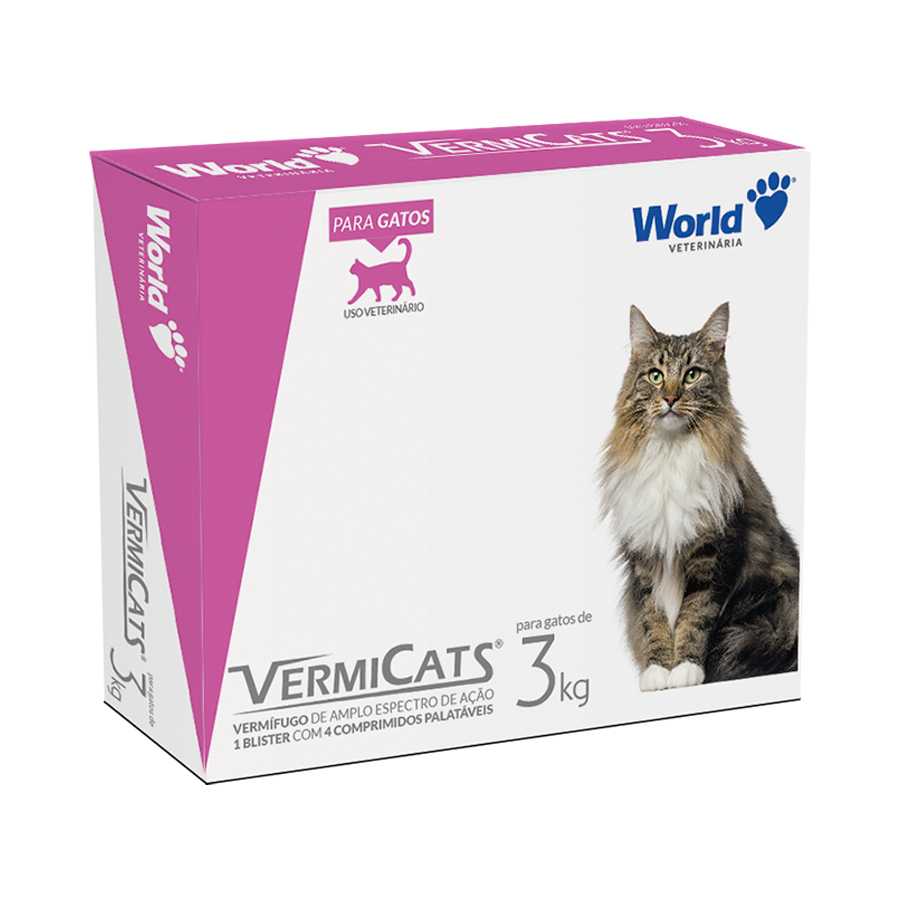 Vermífugo VermiCats Plus World 600 mg para Gatos de 3 Kg