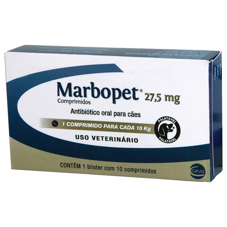 Antibiótico Marbopet Ceva para Cães 27,5 mg 10 Comprimidos