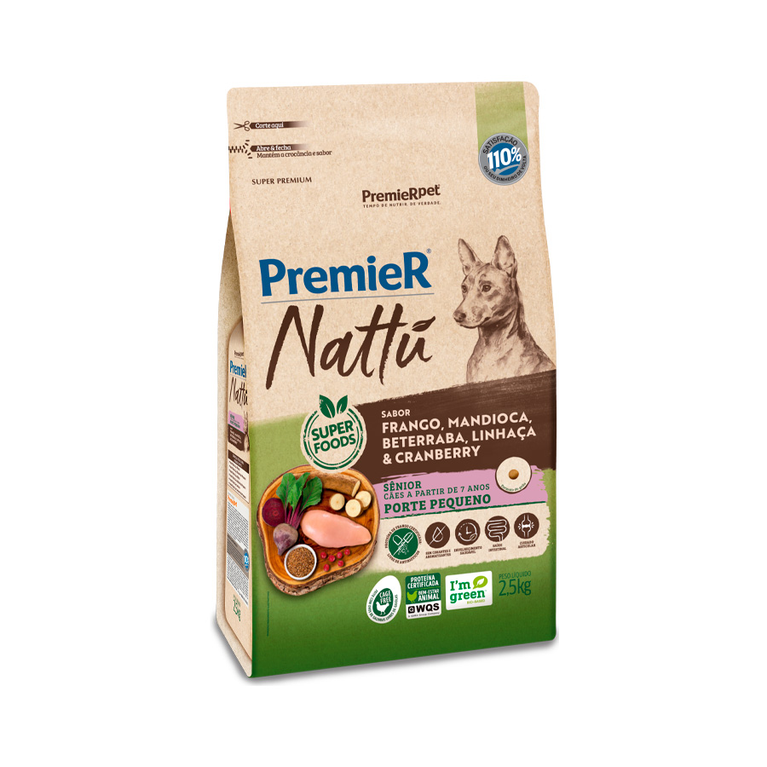 Ração PremieR Nattu para Cães Adultos e Sênior Raças Pequenas Sabor Frango com Mandioca