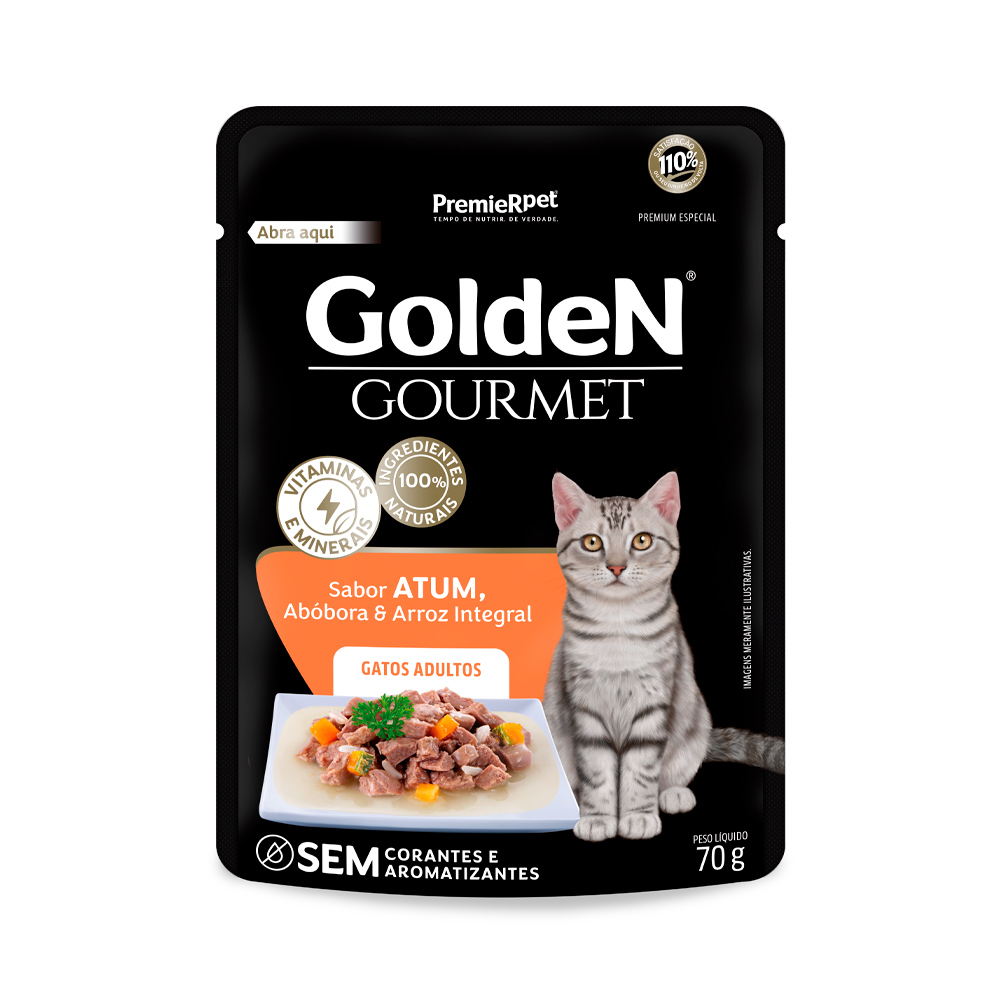 Ração Úmida Golden Gourmet para Gatos Adultos Castrados Sabor Carne 70 g - Loja Pet Mais