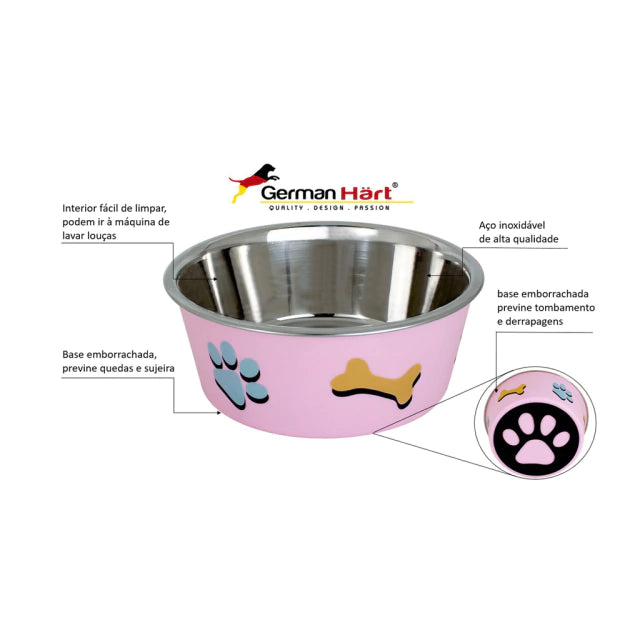 Comedouro Germanhart Inox Cutie Rosa para Cães e Gatos