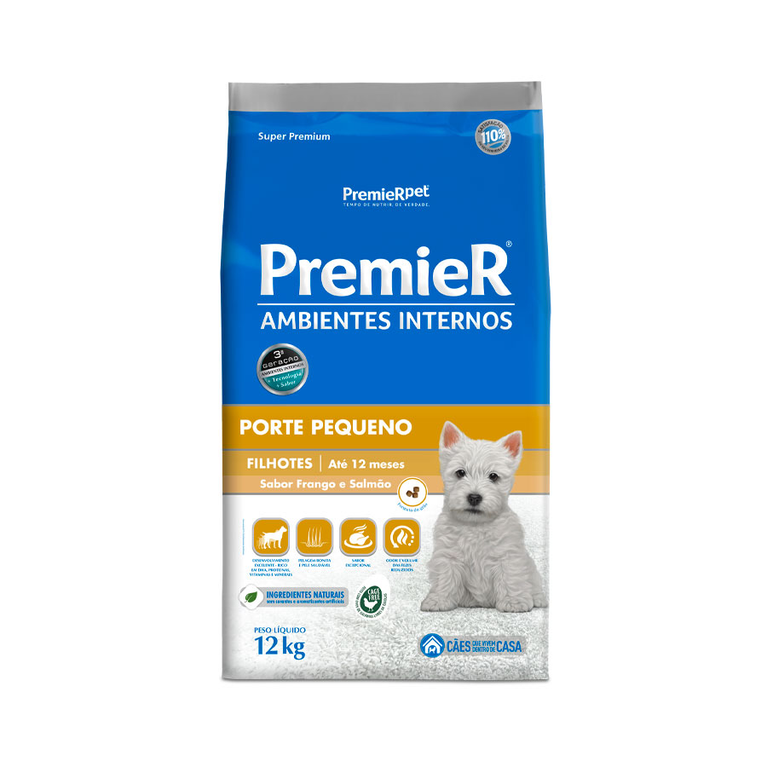 Ração PremieR Ambientes Internos Raças Pequenas para Cães Filhotes Sabor Frango e Salmão