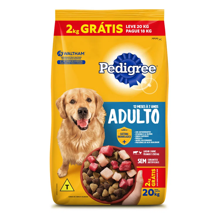 Ração Pedigree para Cães Adultos Sabor Carne, Frango e Cereais