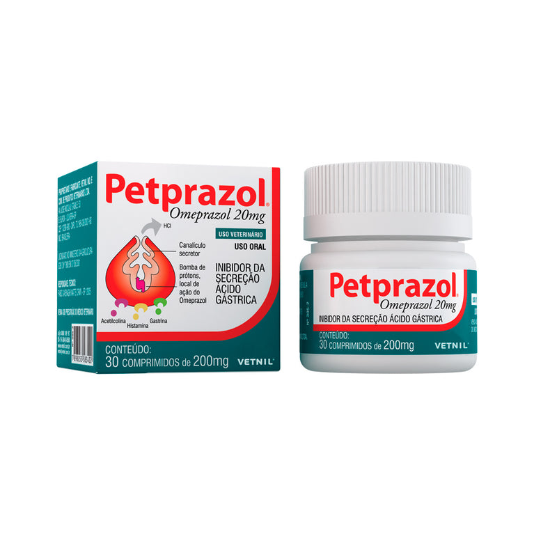 Inibidor Gástrico Petprazol Vetnil para Cães e Gatos 100 mg 30 Comprimidos